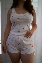 Soft cotton pointelle fabric with lace trim and cherry print detail from Sommeil P pyjamas