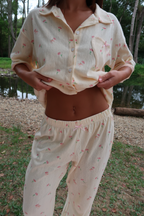 Pink Petal Short Sleeve Shirt & Long Pyjama Pant