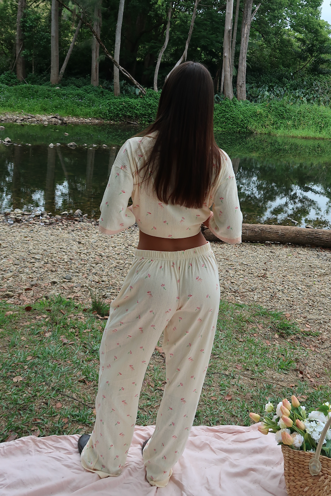 Pink Petal Short Sleeve Shirt & Long Pyjama Pant