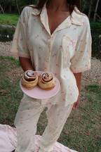 Pink Petal Short Sleeve Shirt & Long Pyjama Pant